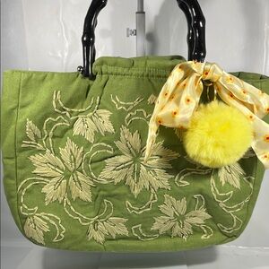 Fossil Green Tote with Yellow Embellishments